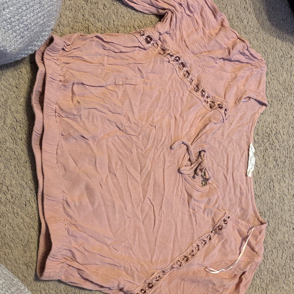 Hippie Rose Mauve Lace-Accent Blouse